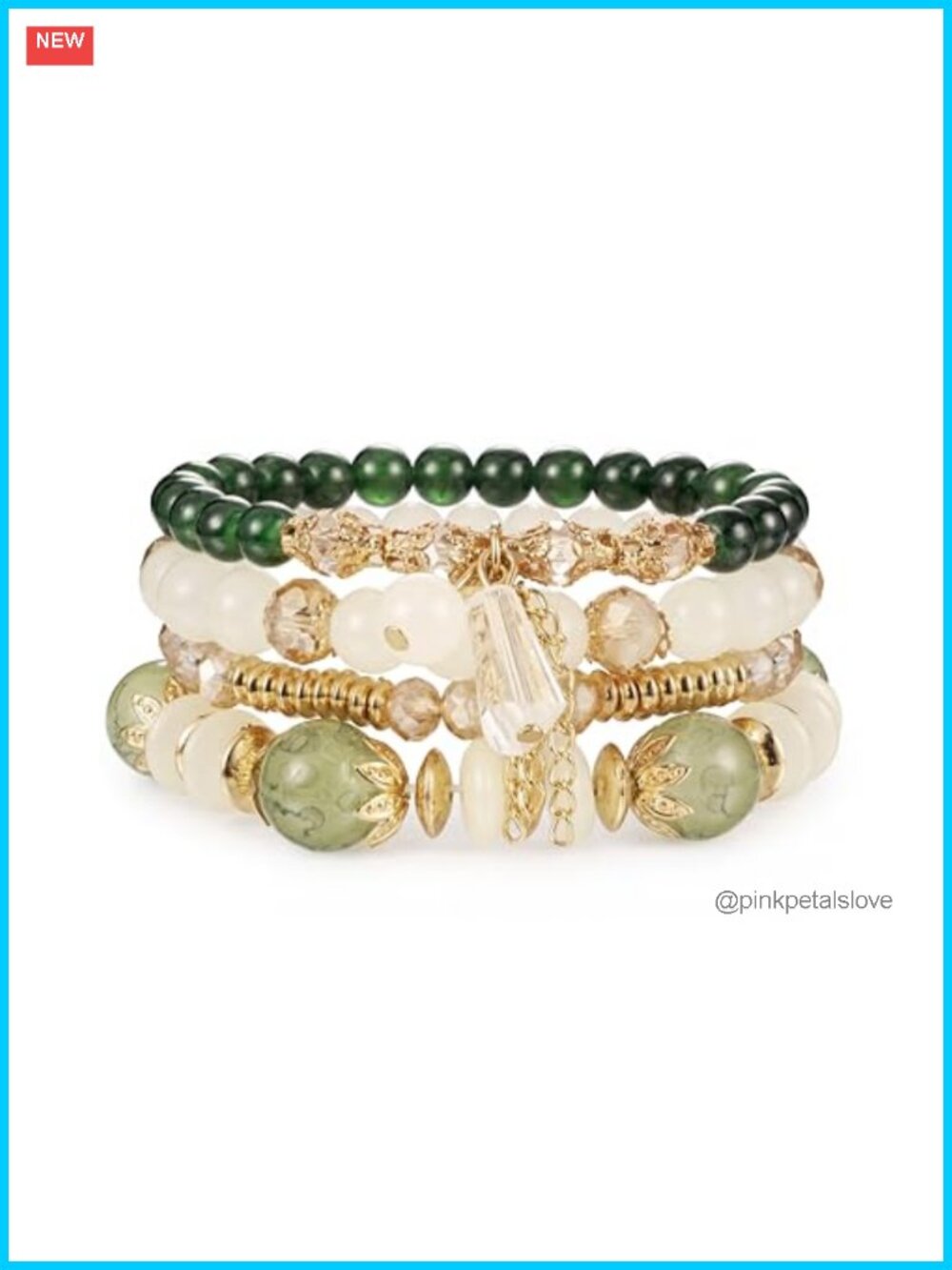 Boho Beaded Stretch Bracelet Set Natural Stone Stackable 4 Pc